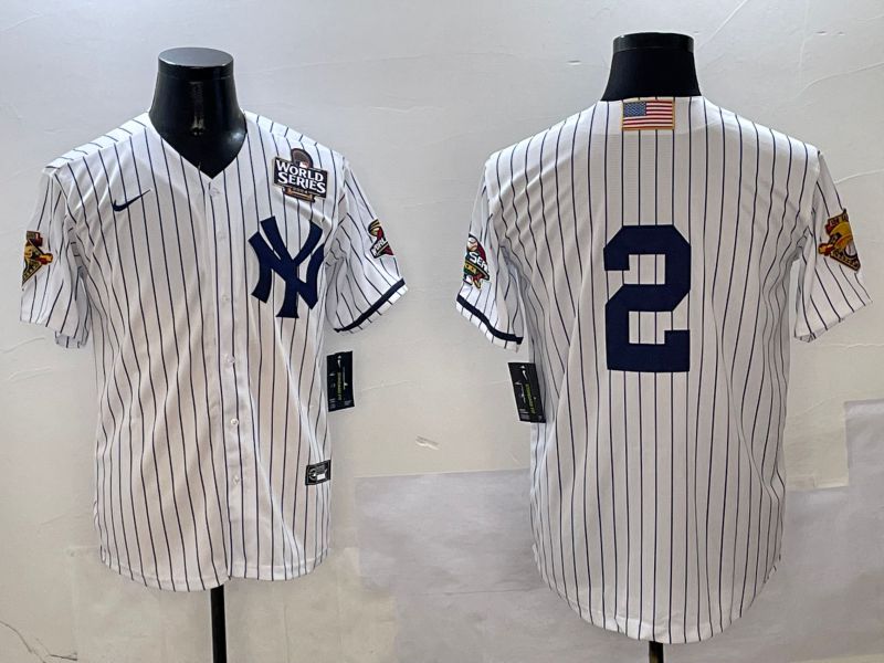 Men New York Yankees #2 No Name White Stripe Throwback Game 2025 Nike MLB Jersey style 3